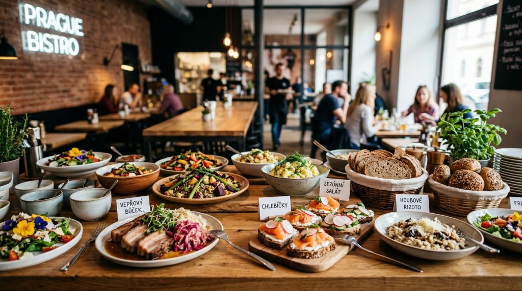 Bufet Praha: Skvělé jídlo bez čekání, které vás dostane 1 a stylish buffet spread in a modern Prague bistro