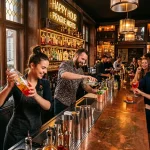 Happy hour prag: Odhalte 7 míst pro levné drinky bez turistických pastí! Skupina přátel si užívá zlevněné koktejly v centru Prahy během happy hour