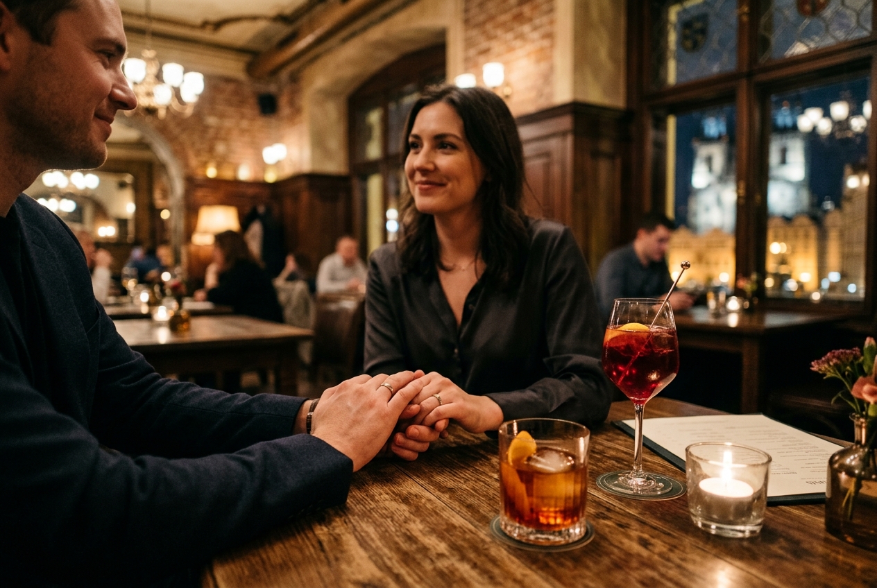 Kam v Praze na rande 2 Romantické držení za ruce na rande v pražské restauraci s koktejly