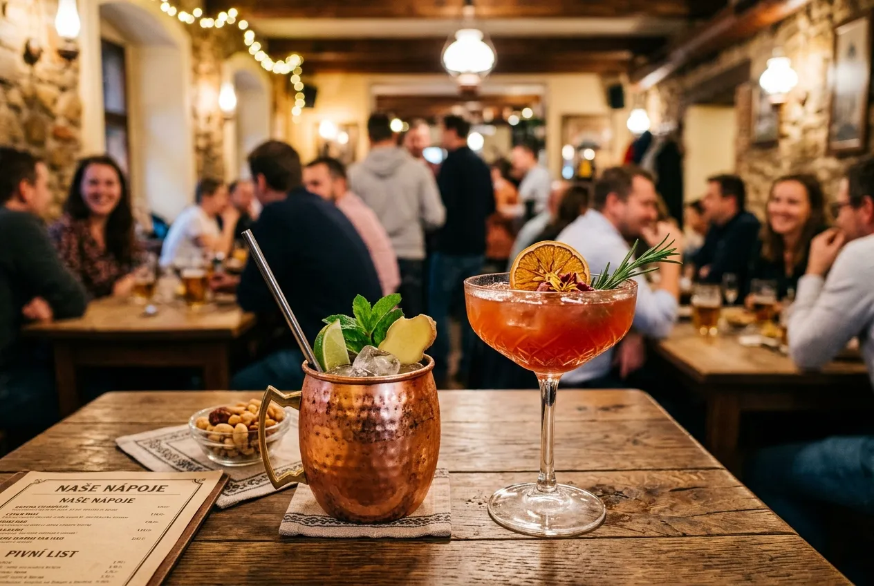 Happy hour prag: Odhalte 7 míst pro levné drinky bez turistických pastí! 3 Detailní pohled na oblíbený bar na Starém Městě s cedulí happy hour